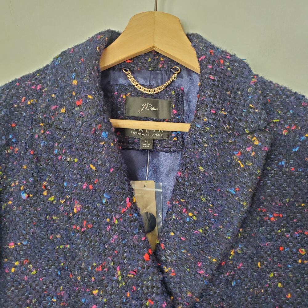 J. Crew Navy Tweed Double-Breasted Coat with Multicolor Speckle - Picture 4 of 11